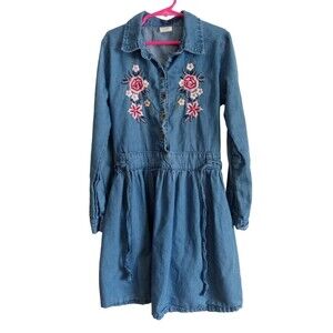 Wallflower girls floral embroidered denim dress
